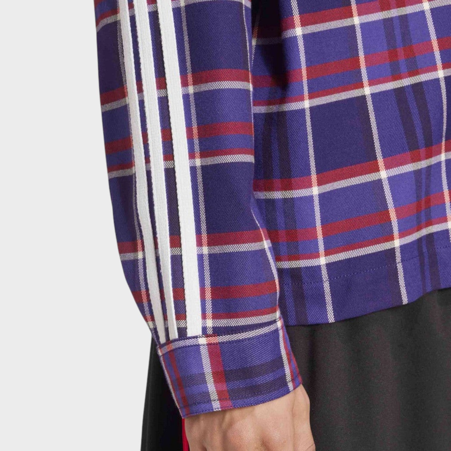 Supplied Fashion adidas Korn checked overshirt in multi-blue with signature white three-stripe sleeve detail