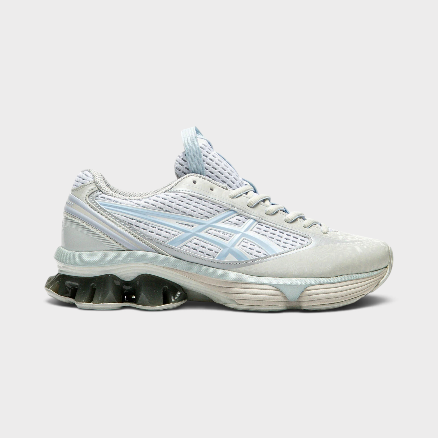 Supplied Fashion ASICS Gel-Kinetic Fluent running shoe in glacier grey and sky blue with breathable mesh upper