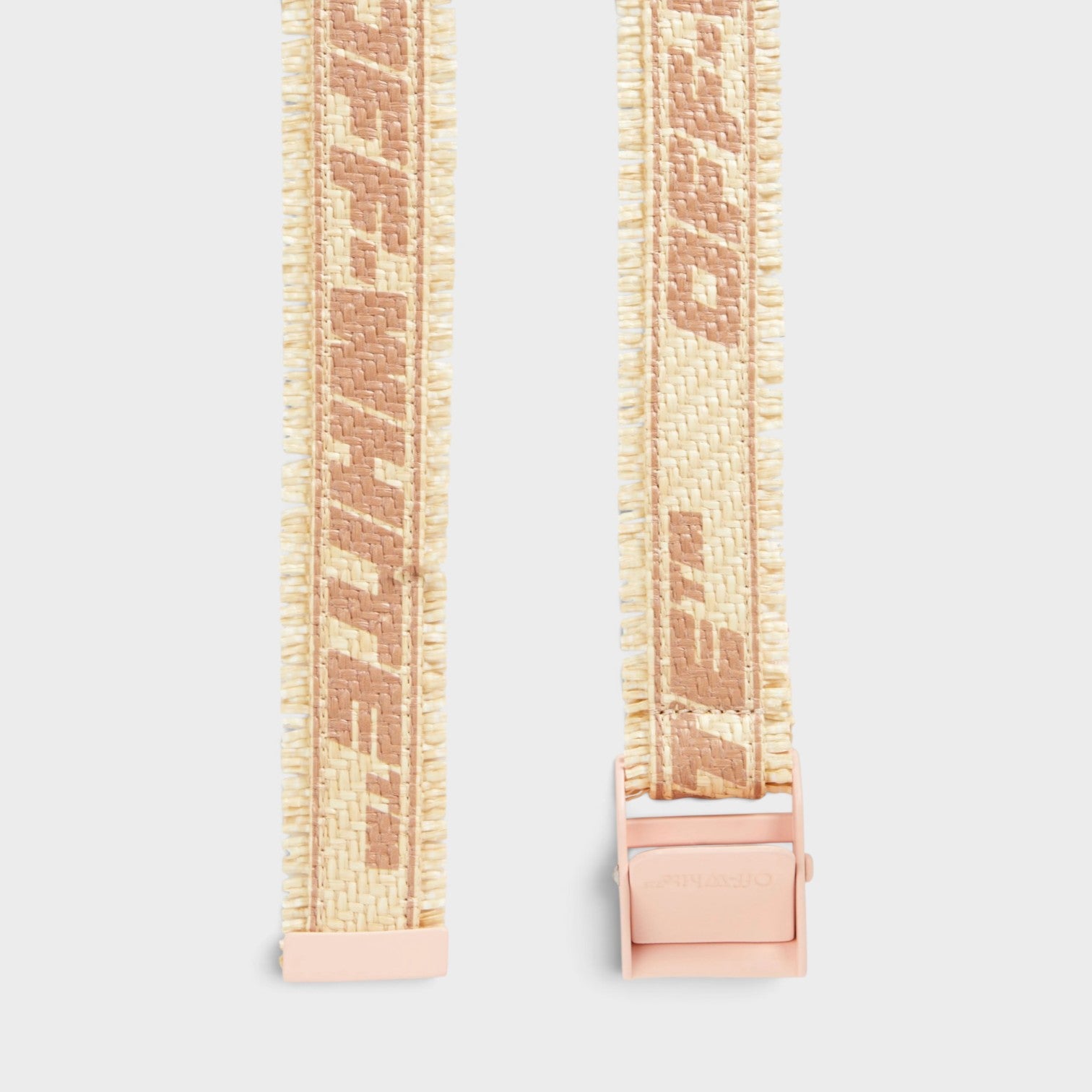 Supplied Fashion beige faux raffia belt with a woven logo print and matching light pink buckle detail.