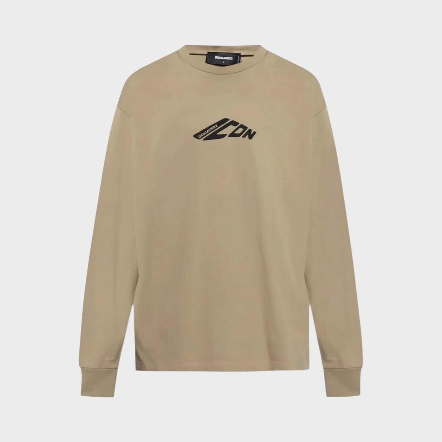 Supplied Fashion Dsquared2 beige long sleeve loose fit tee with black graphic logo on chest