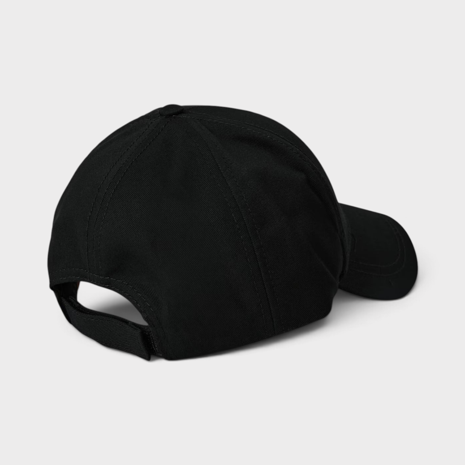 Supplied Fashion black baseball cap with an adjustable strap back view, featuring a classic structured design.