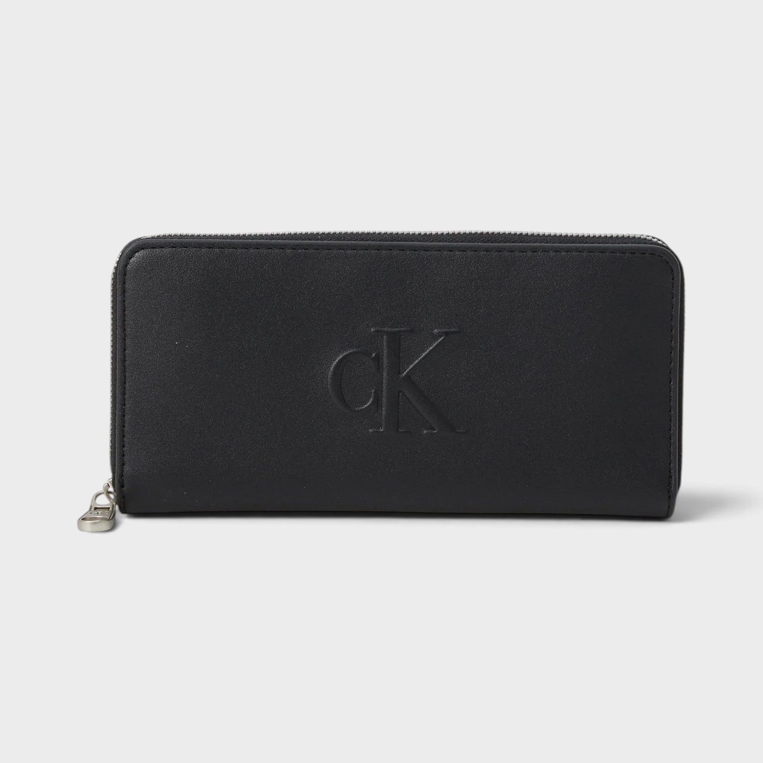 Supplied Fashion black Calvin Klein zip-around wallet with embossed logo and sleek minimalist design