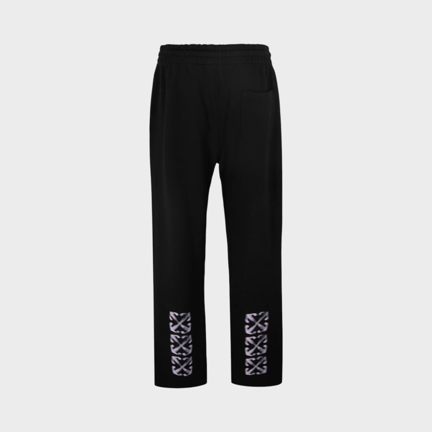 Supplied Fashion black fleece sweatpants with signature arrow branding on the lower legs and a closed hem design.