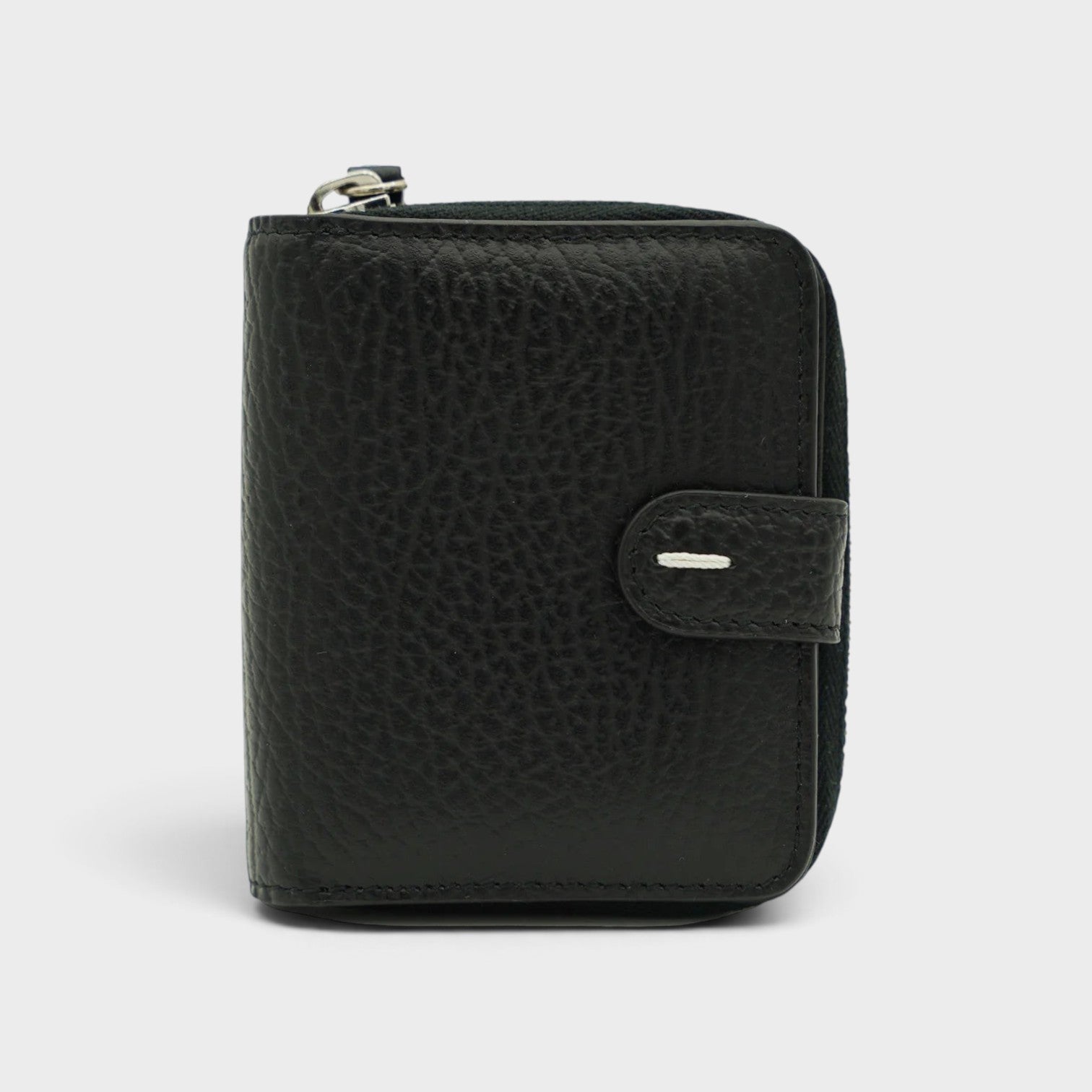 Supplied Fashion black leather coin pouch with signature four-stitch detailing and a secure zip closure.