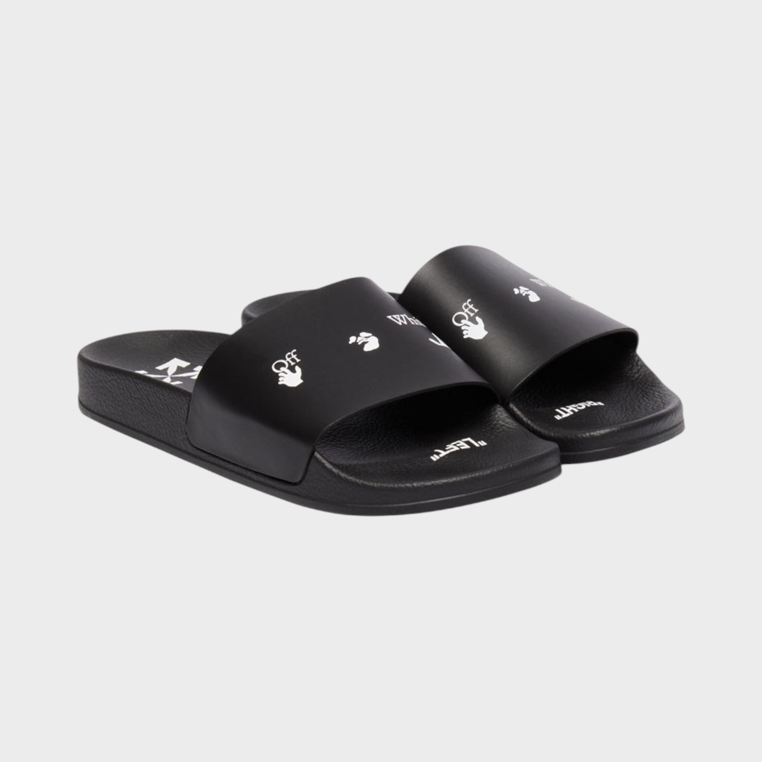 Supplied Fashion black unisex slides with white logo and text detailing, featuring a comfortable molded footbed.