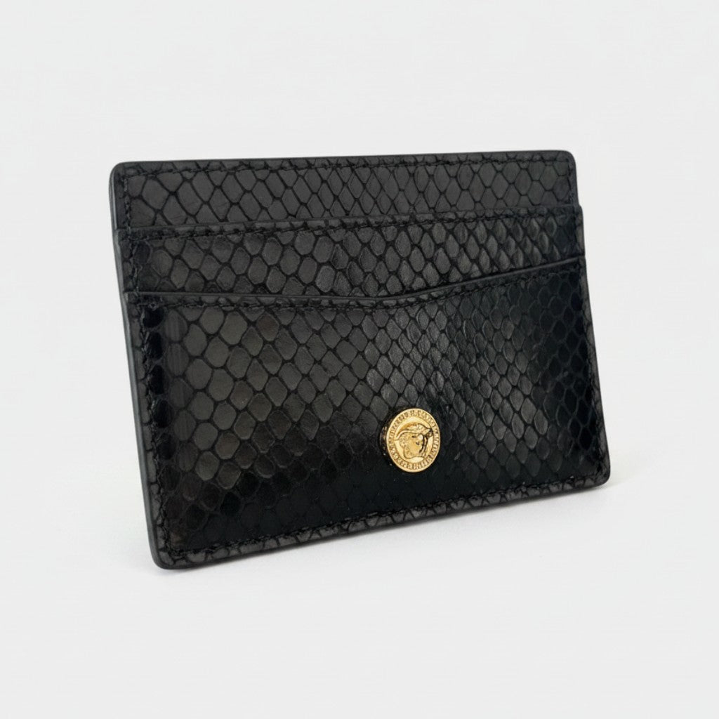 Supplied Fashion Versace black snakeskin leather cardholder with gold Medusa head emblem