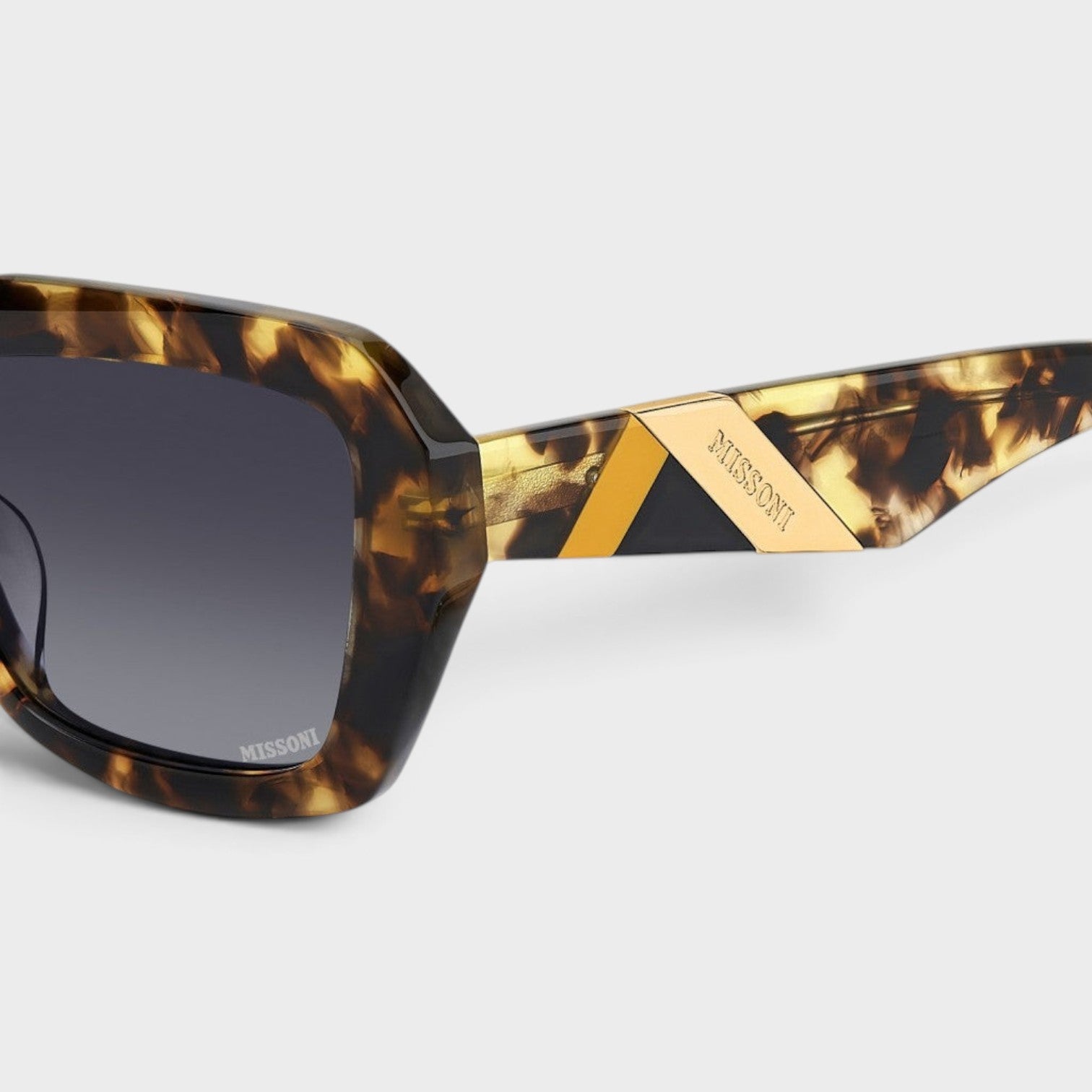 Supplied Fashion rectangular round sunglasses in brown tortoiseshell with gold metal temple detail and Missoni logo