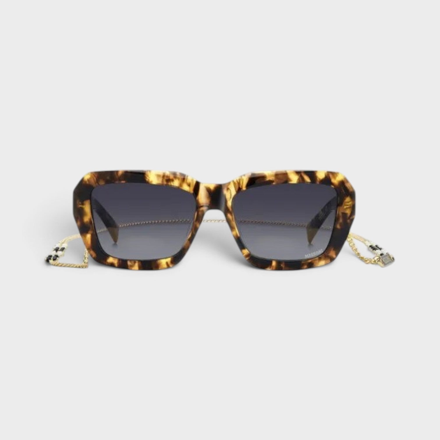 Supplied Fashion rectangular round sunglasses in brown tortoiseshell with a gold chain neck strap attachment