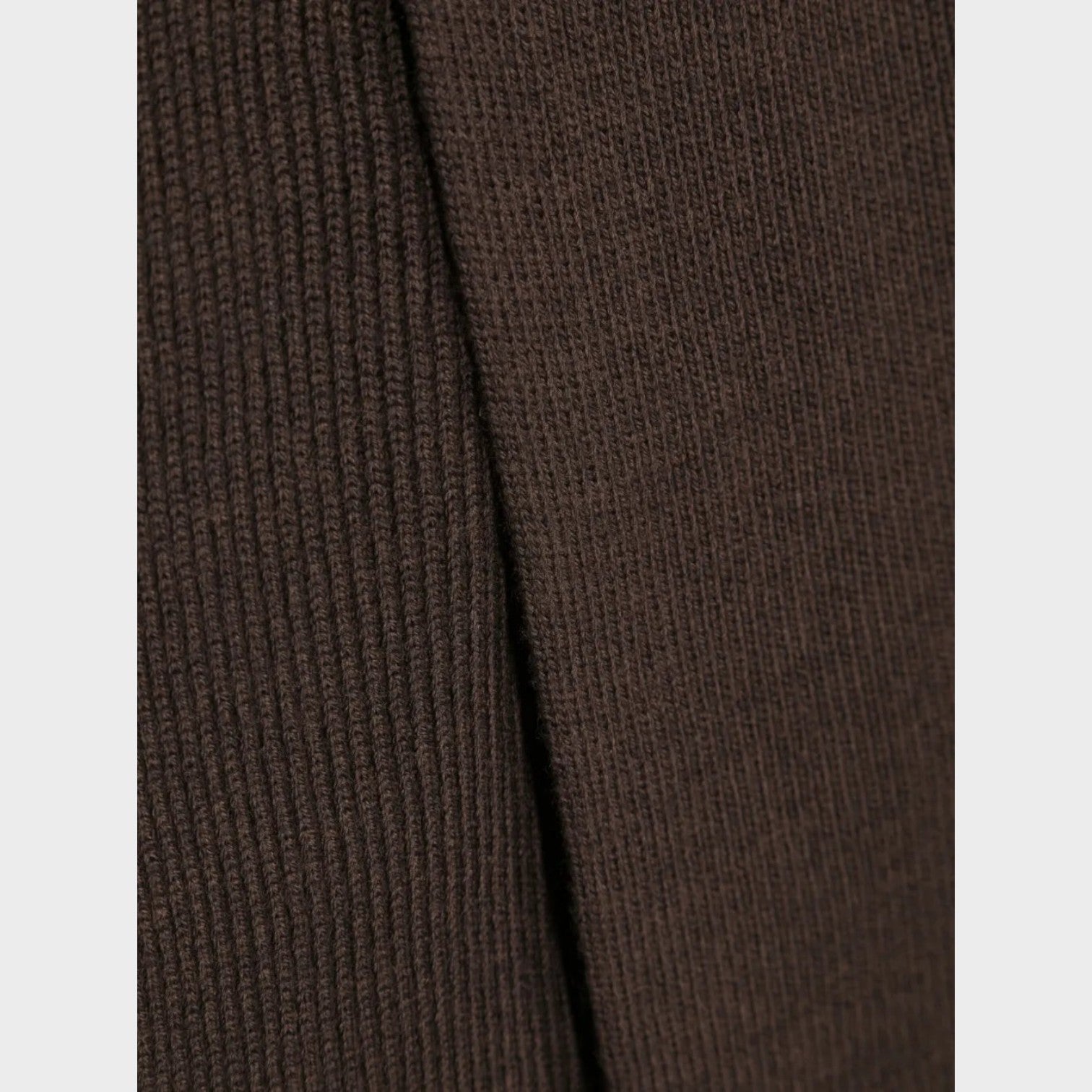 Supplied Fashion chocolate brown wool scarf with a refined ribbed knitted texture and polished edge detail.