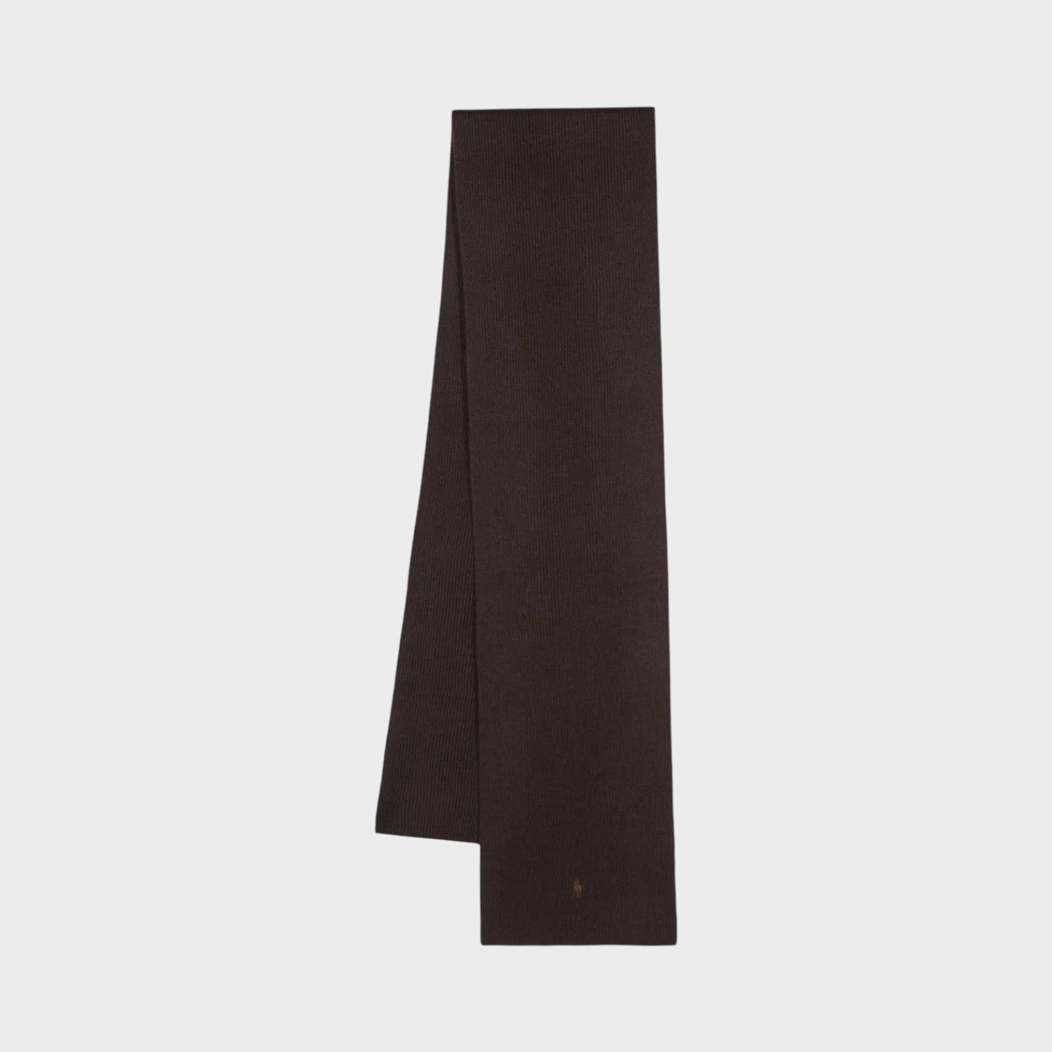 Supplied Fashion chocolate brown wool scarf with a refined knitted texture and embroidered Polo Pony logo
