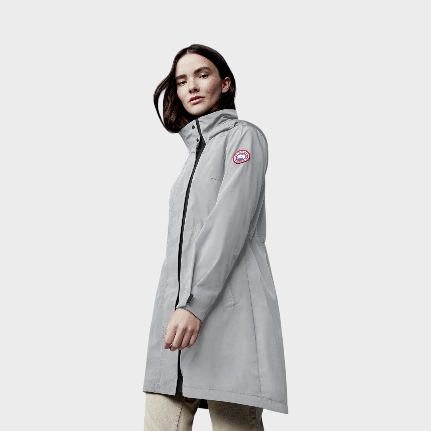 Supplied Fashion Canada Goose Belcarra jacket in silverbirch grey, a weather-resistant coat with a hood.
