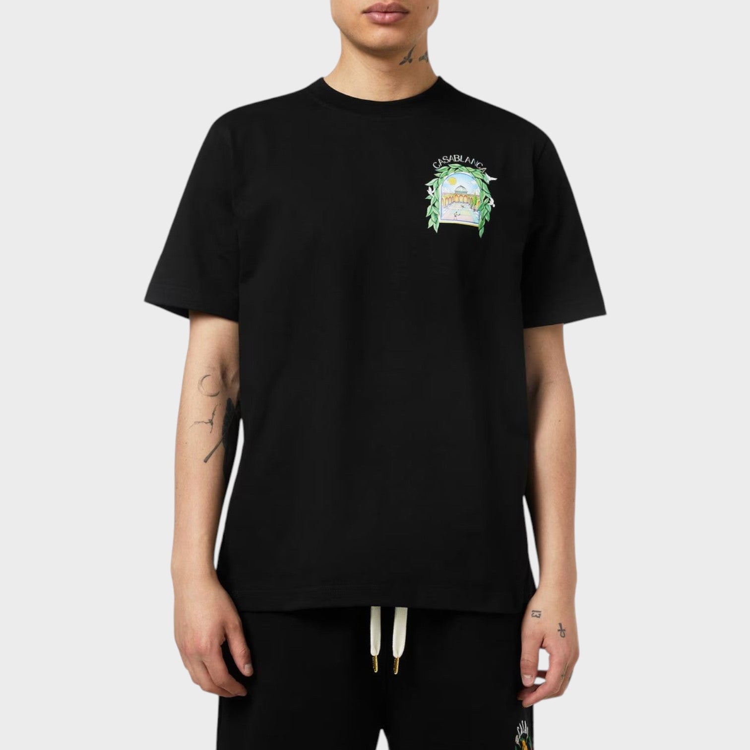 Supplied Fashion CASABLANCA black short sleeve t-shirt with tennis-inspired graphic print on the chest