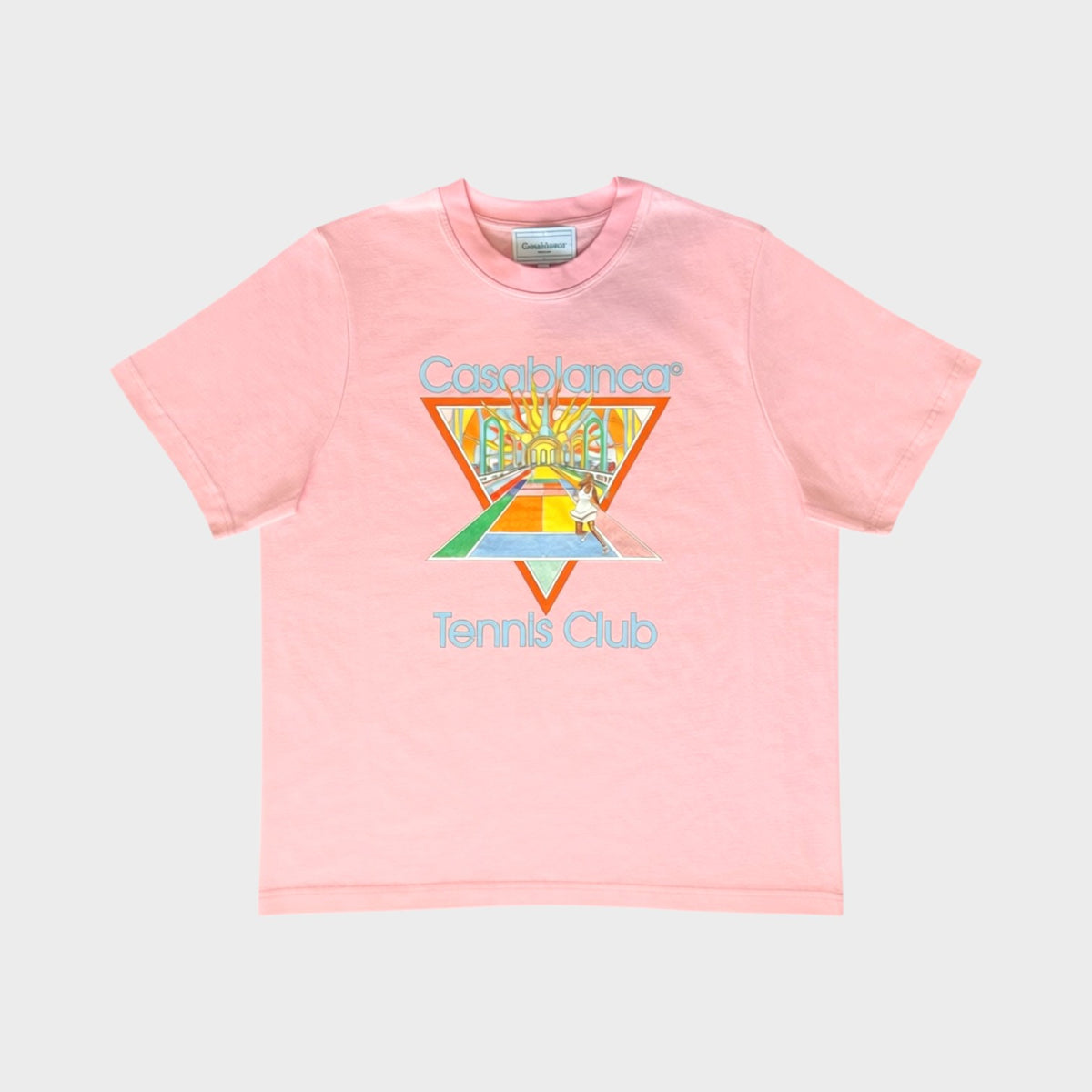 Supplied Fashion Casablanca pink cotton t-shirt featuring a colourful vintage-style tennis club graphic print
