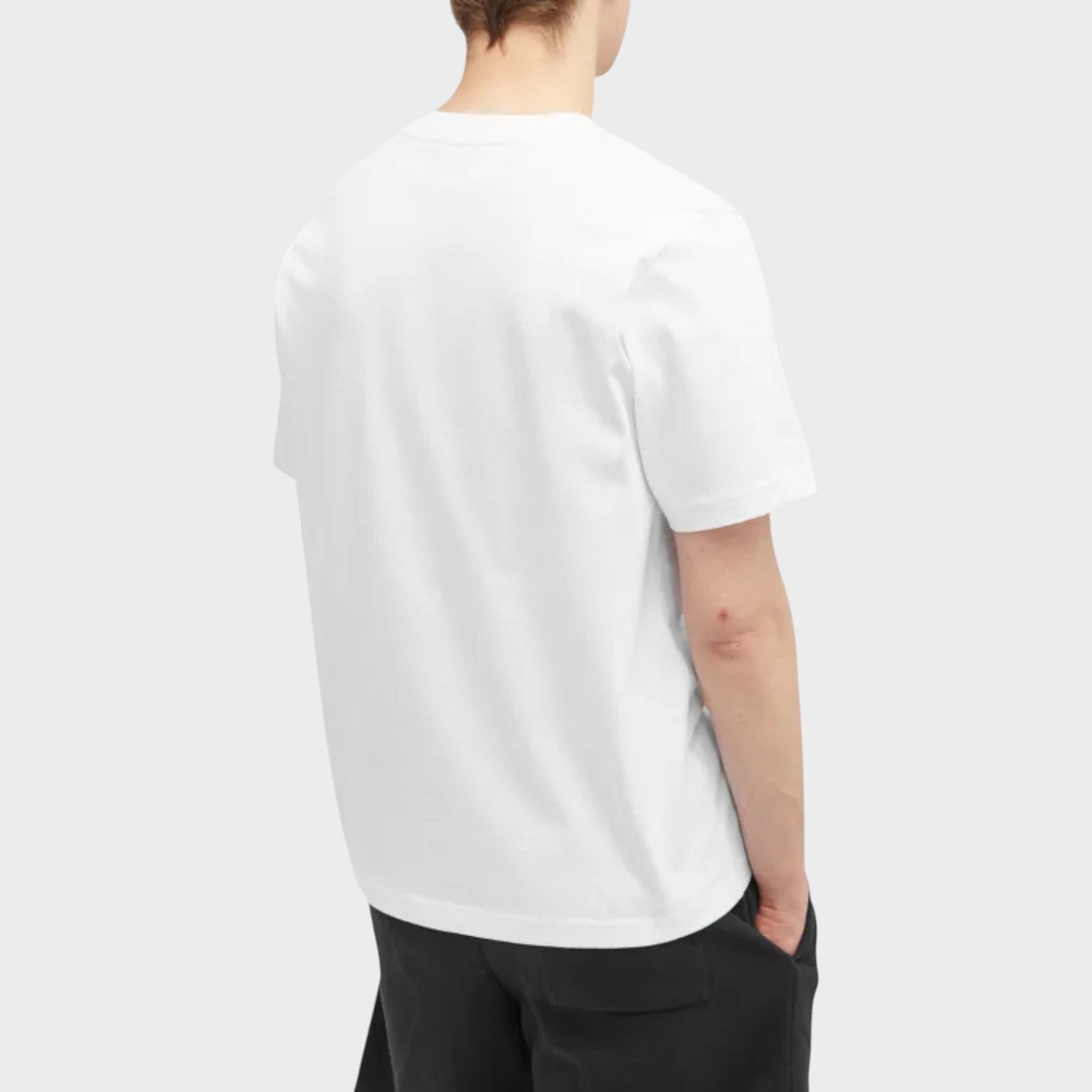 Supplied Fashion Casablanca white cotton t-shirt worn by a model, back view showing a clean minimalist design.