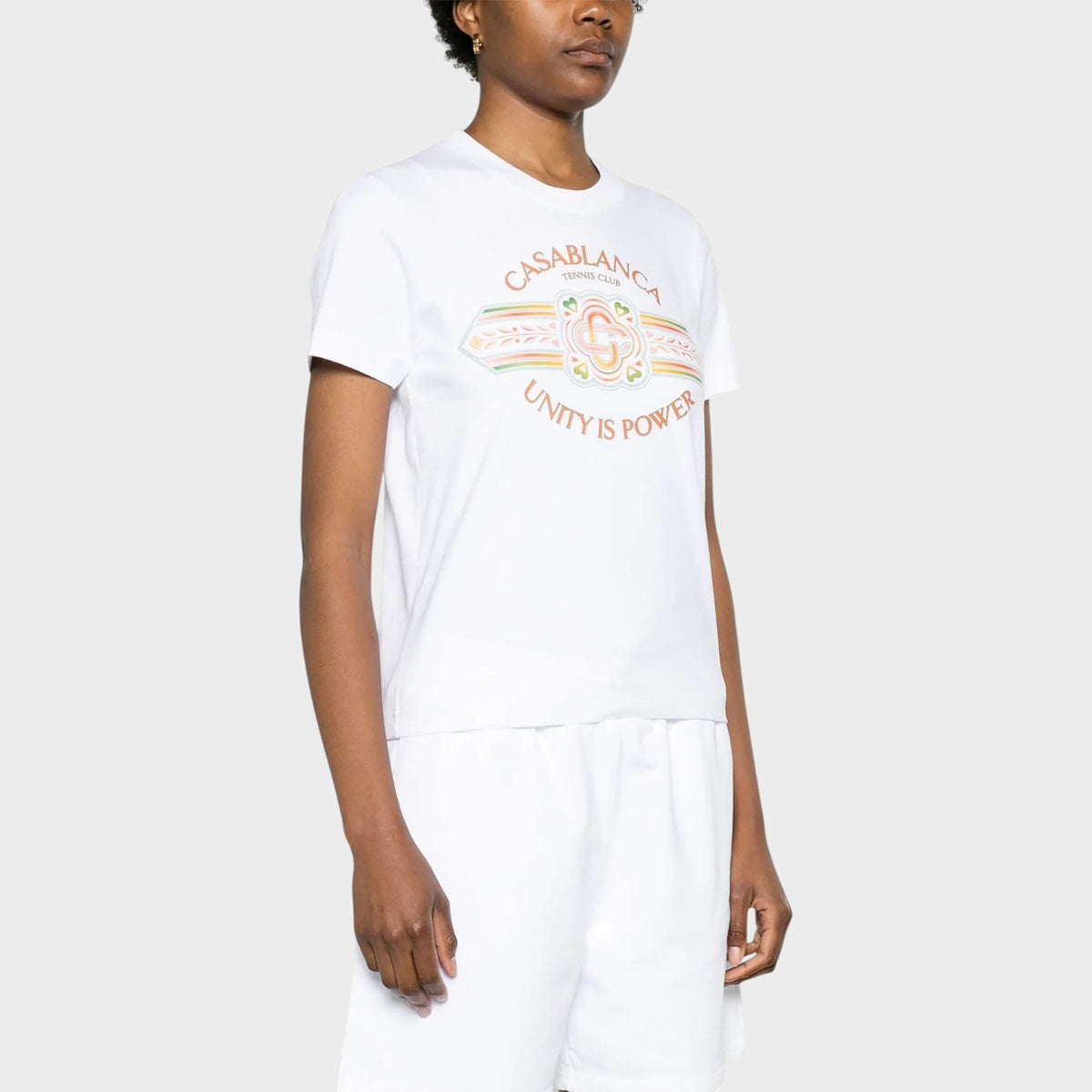 Supplied Fashion Casablanca white fitted cotton t-shirt with Unity Is Power graphic print on chest