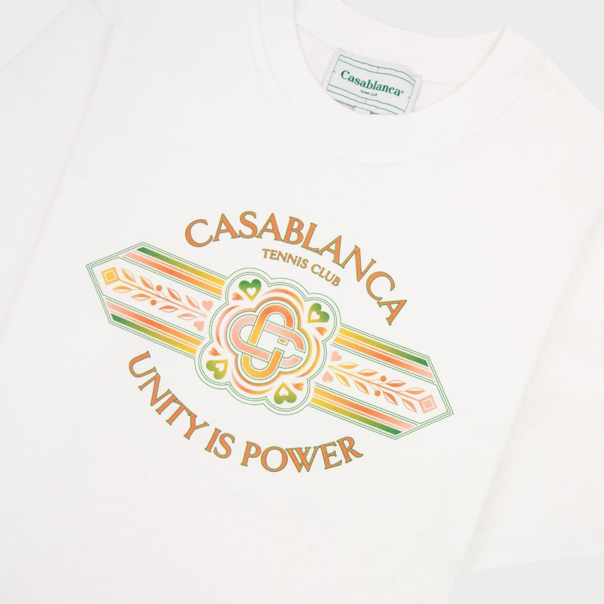 Supplied Fashion Casablanca white cotton fitted t-shirt featuring a colourful Unity Is Power graphic logo print