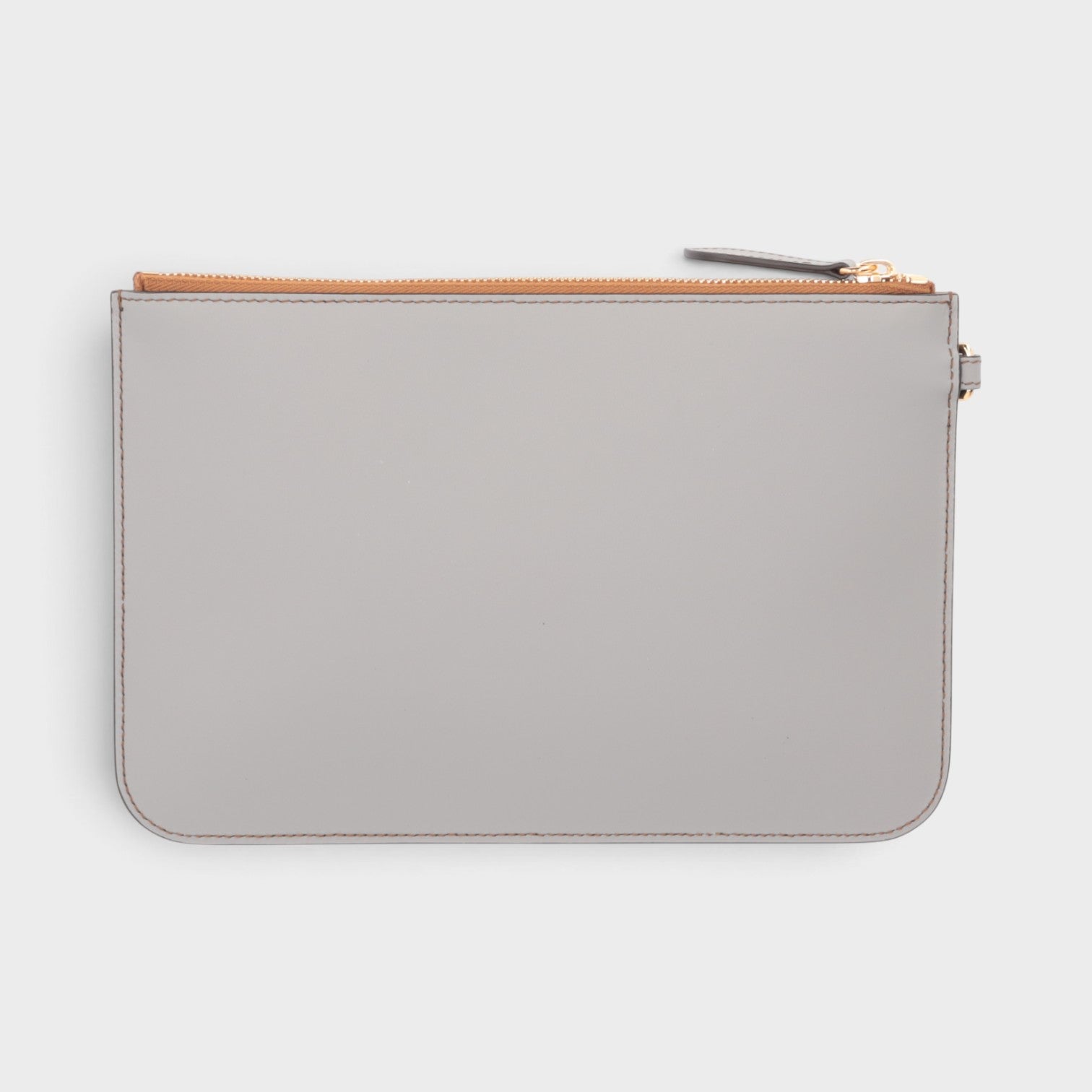 Supplied Fashion Pochette Peyton wristlet clutch bag in cloud grey with a sleek minimalist design and gold zipper.