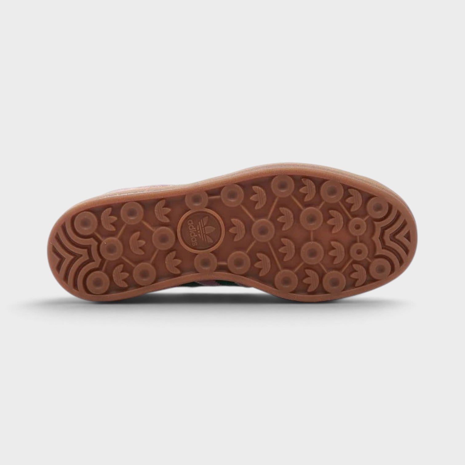 Supplied Fashion adidas Originals Gazelle Bold sneaker showing the textured brown rubber gum sole tread pattern.
