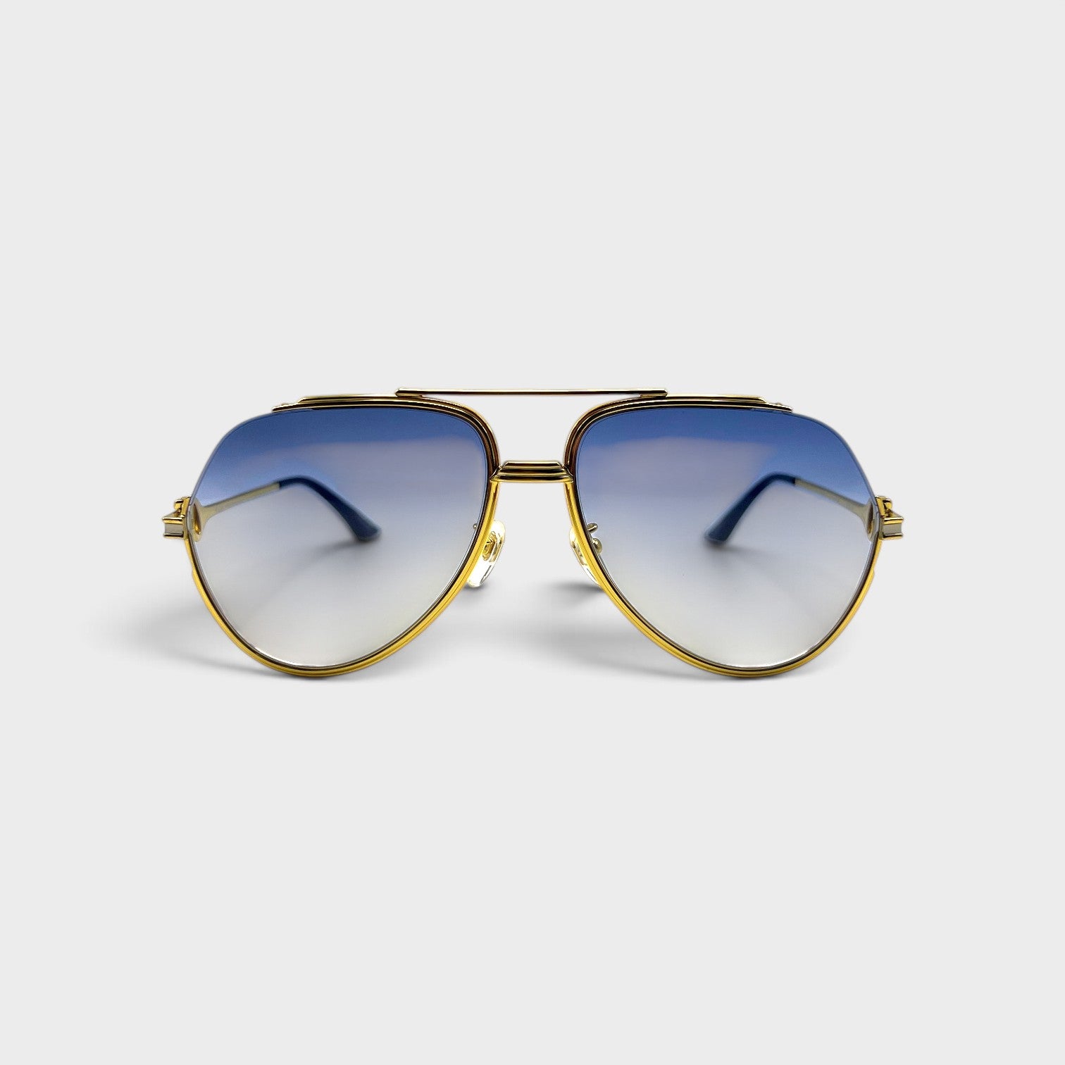 Supplied Fashion stainless steel aviator sunglasses with gold frames and midnight blue gradient lenses.