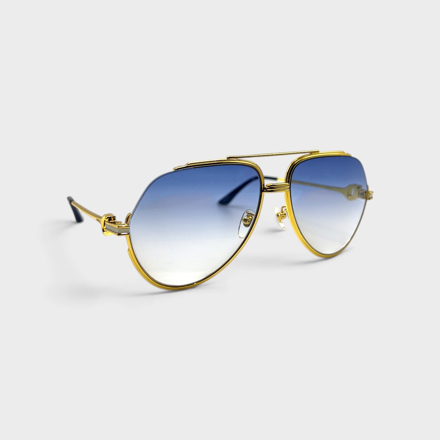 Supplied Fashion aviator sunglasses with gold stainless steel frames and midnight blue gradient lenses.