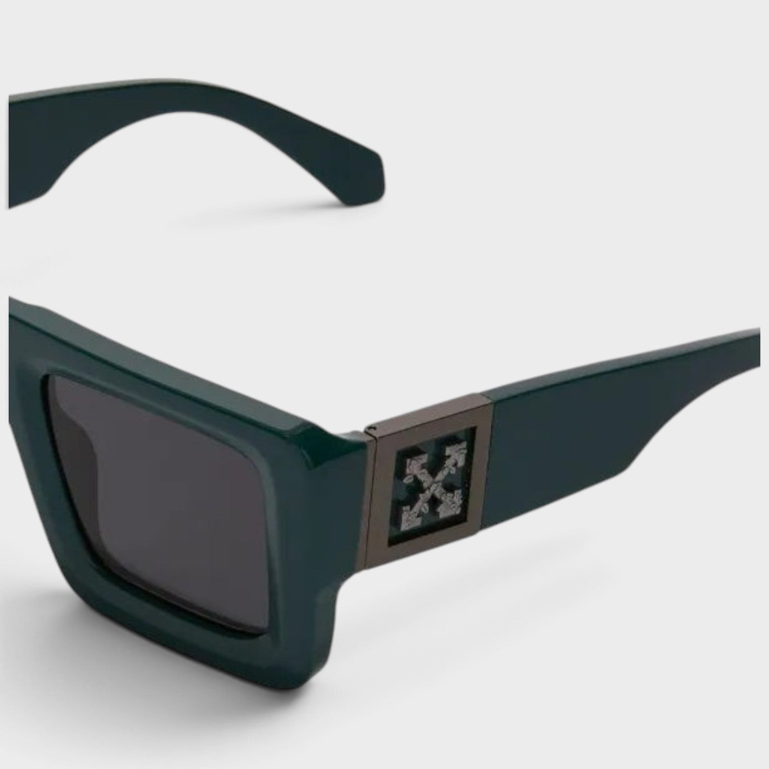 Supplied Fashion Leonardo square-frame sunglasses in dark green with a metallic arrow temple detail.