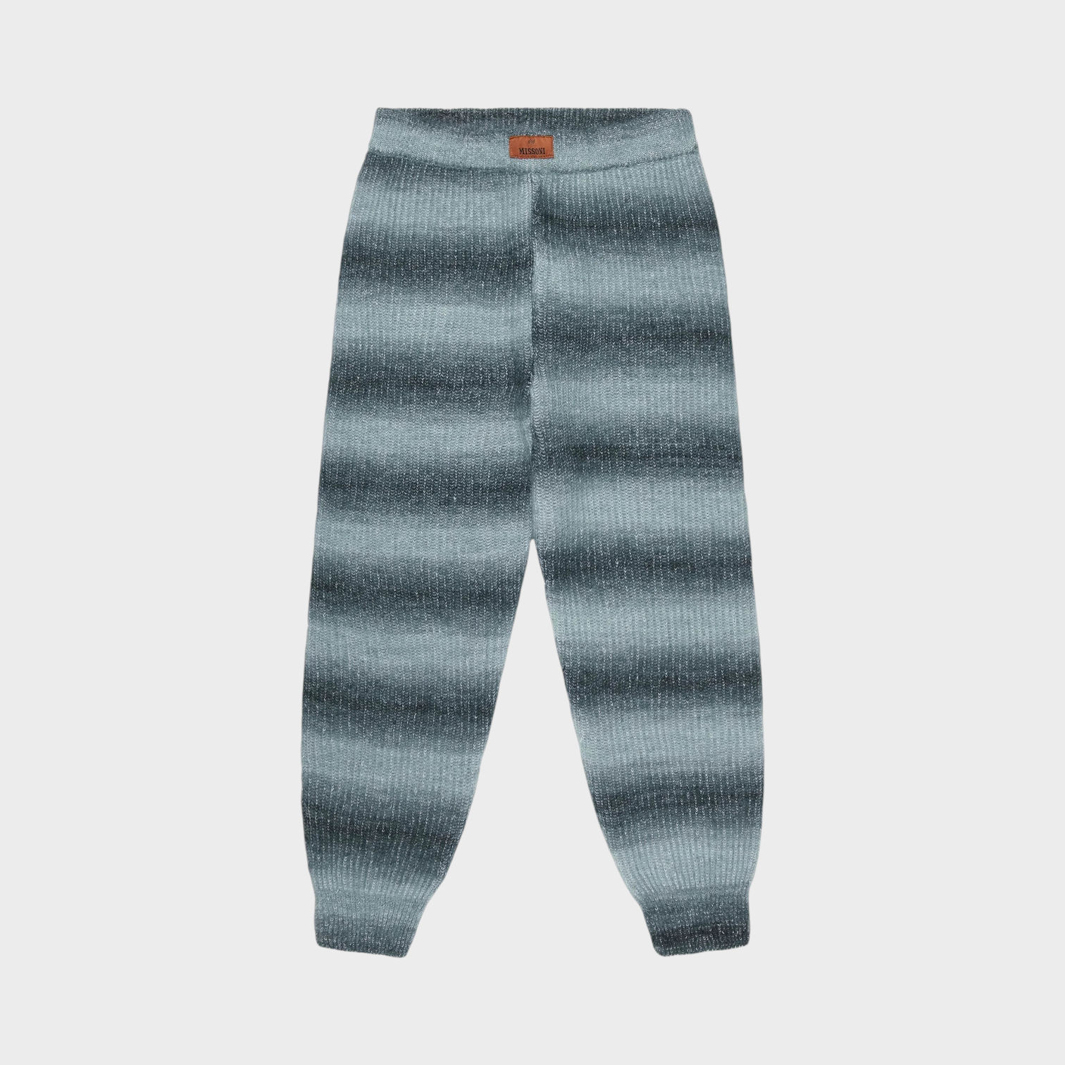 Supplied Fashion grey knit mohair blend bottoms with horizontal gradient stripes and elasticated waistband.