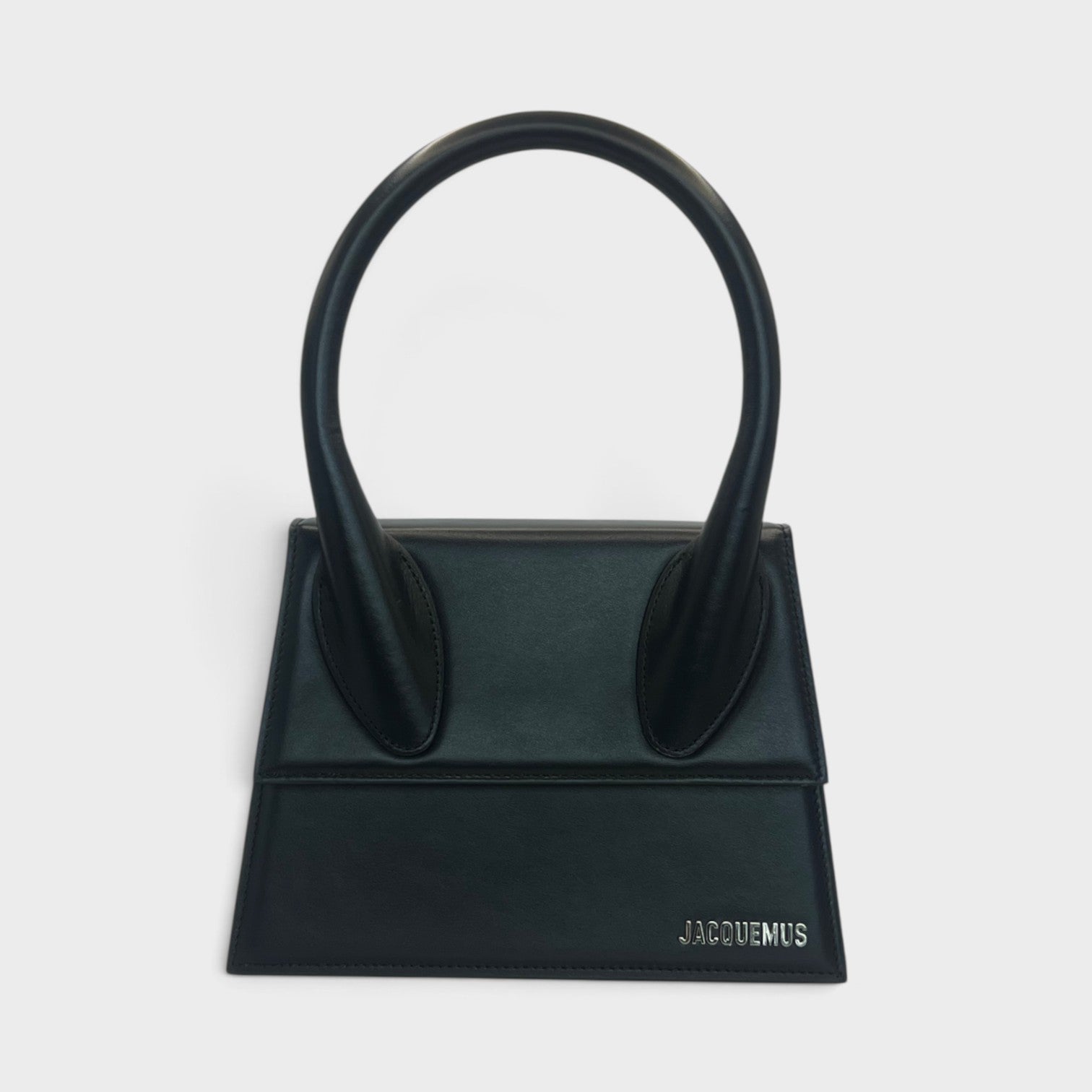 Supplied Fashion Jacquemus Le Grand Chiquito black structured handbag with silver-tone logo and top handle