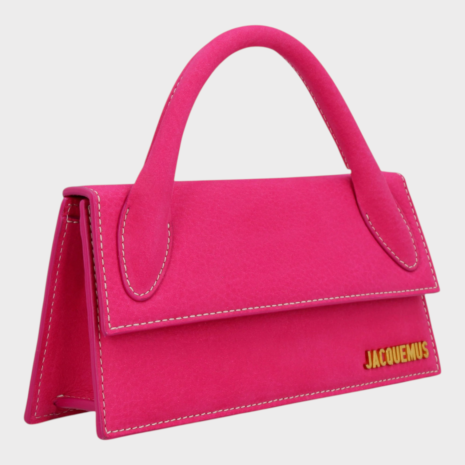 Supplied Fashion Jacquemus Le Chiquito Long mini bag in vibrant fuchsia pink suede with gold logo hardware