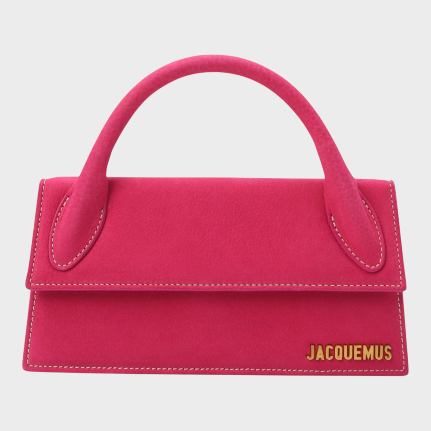 Supplied Fashion Jacquemus Le Chiquito Long mini bag in fuchsia pink with gold logo and structured top handle