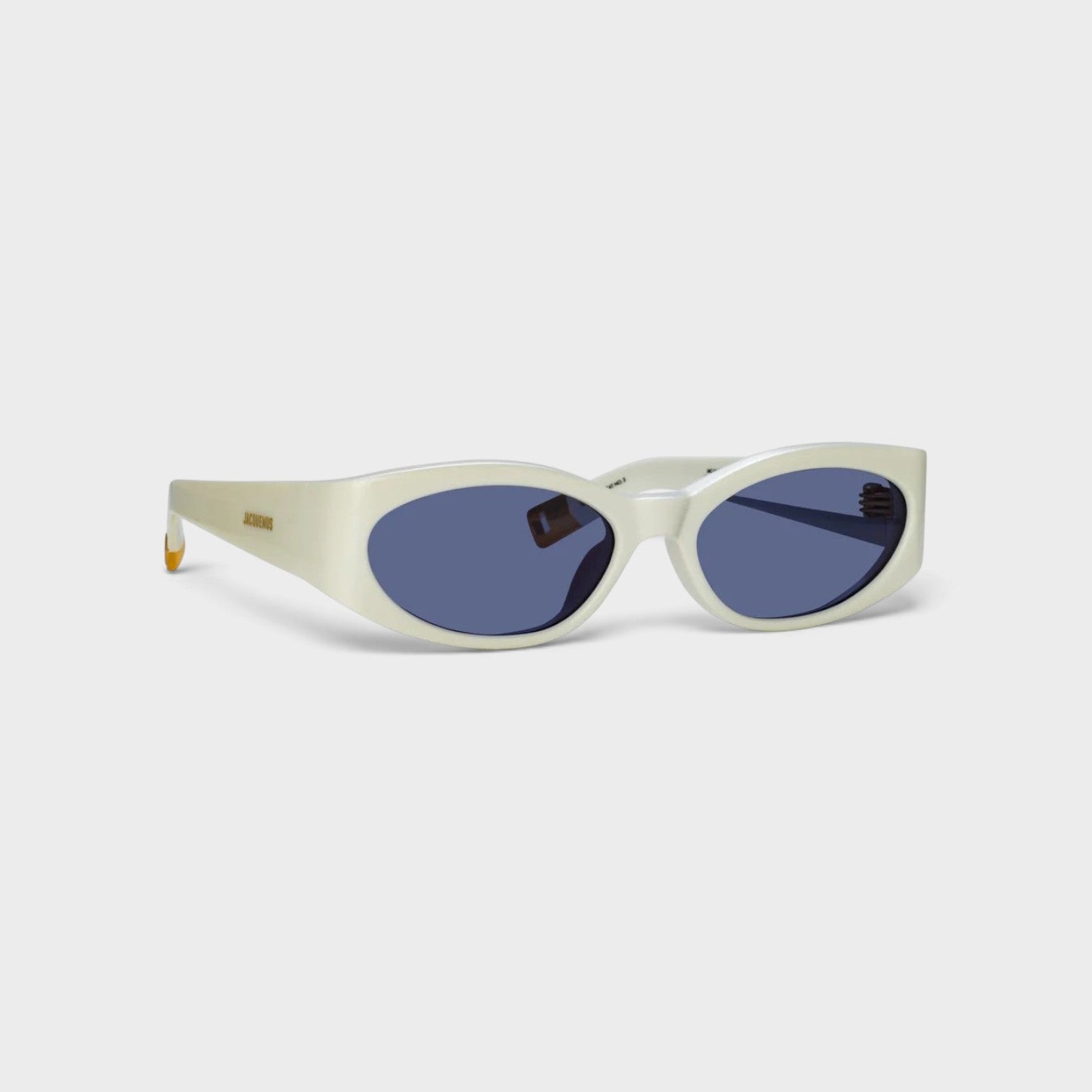 Supplied Fashion Jacquemus x Linda Farrow Ovalo oval sunglasses in white with dark lenses and gold logo detail