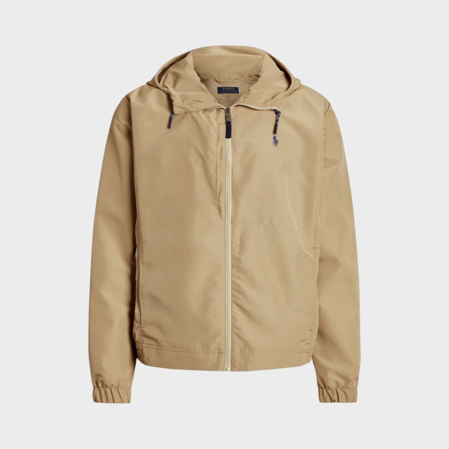 Supplied Fashion khaki Ralph Lauren hooded jacket with front zip, embroidered chest logo, and elasticated cuffs.