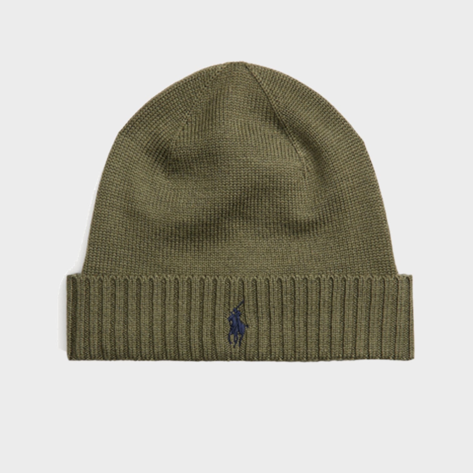 Supplied Fashion khaki green wool beanie with embroidered Ralph Lauren logo on the ribbed cuff