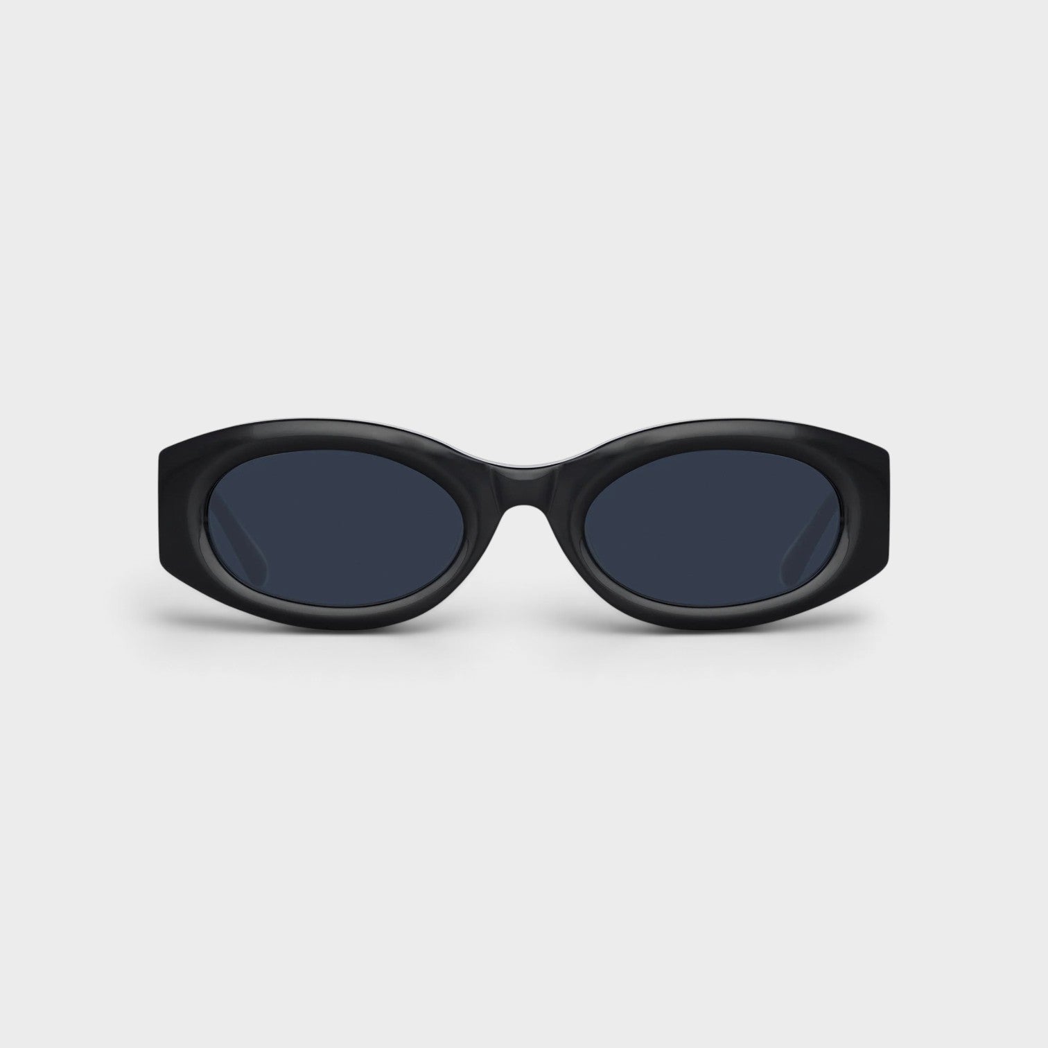 Supplied Fashion Linda Farrow Berta black oval sunglasses with a sleek contemporary silhouette.