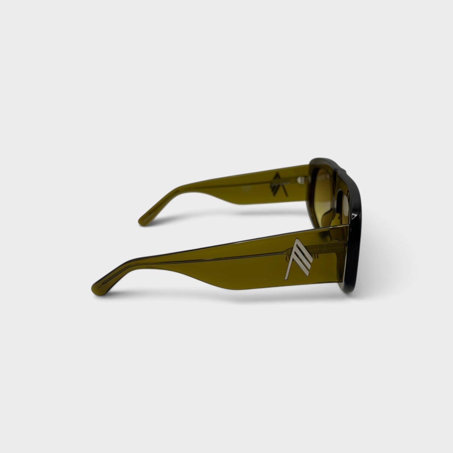 Supplied Fashion Linda Farrow Milano oversized olive sunglasses with architectural frames and side logo detail