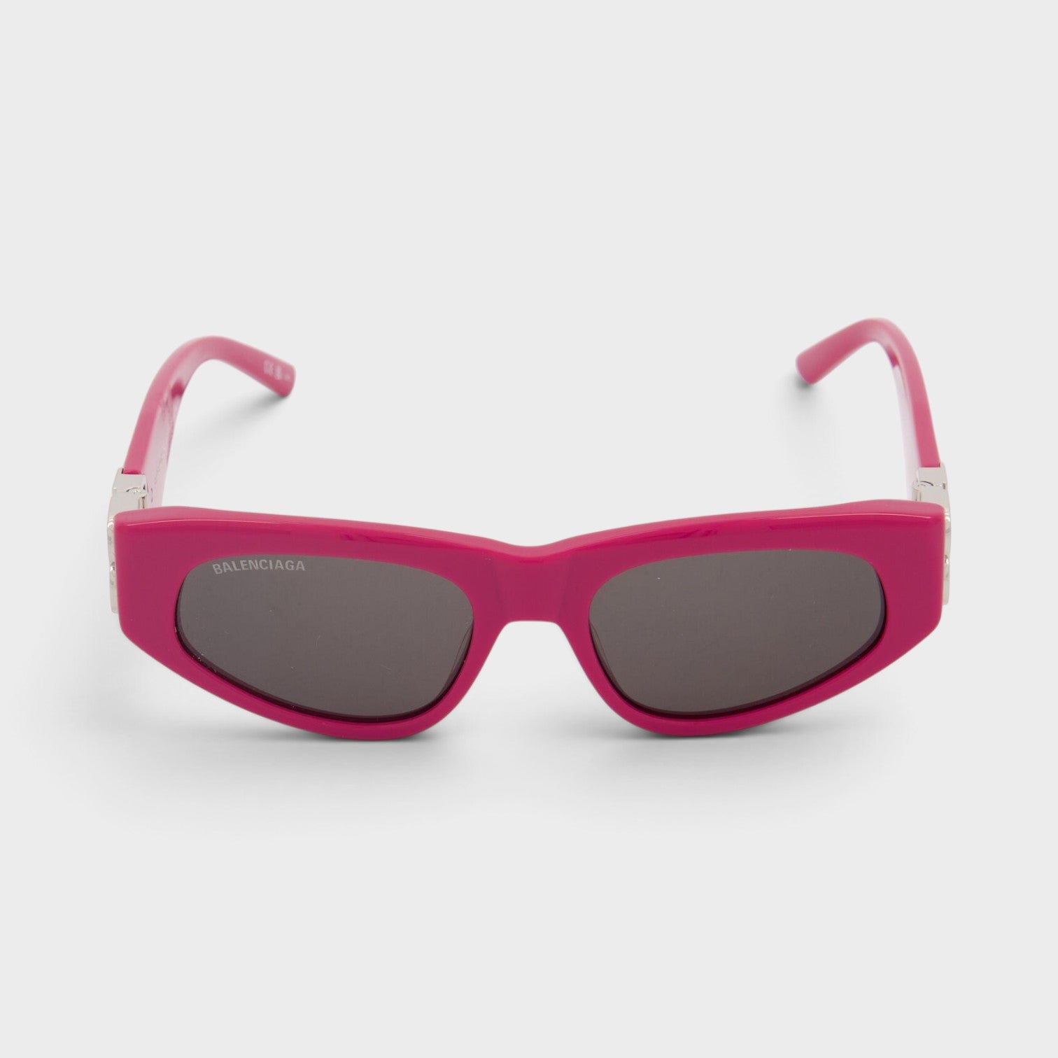 Supplied Fashion Balenciaga pink cat eye sunglasses with silver logo plaque and dark UV-protective lenses