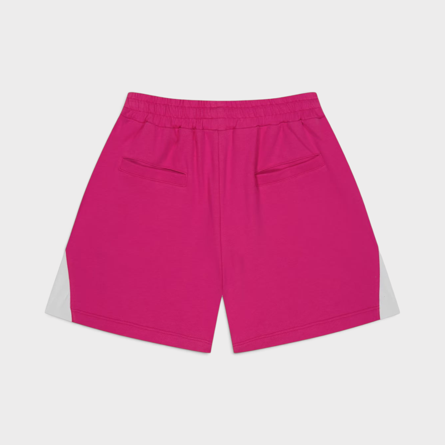 Supplied Fashion kids pink fleece jogger shorts with an elastic waistband and back pockets, back view.