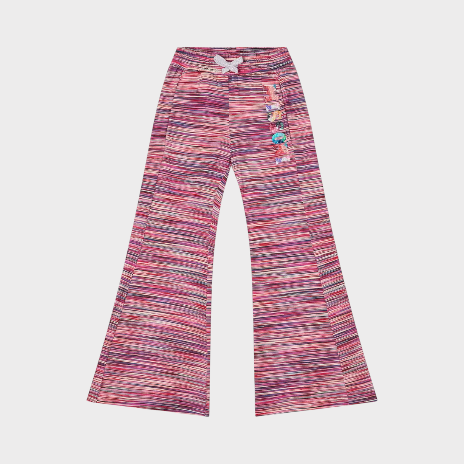 Supplied Fashion pink multi-colored space-dye fleece joggers for kids with logo detail and elastic drawstring waist.