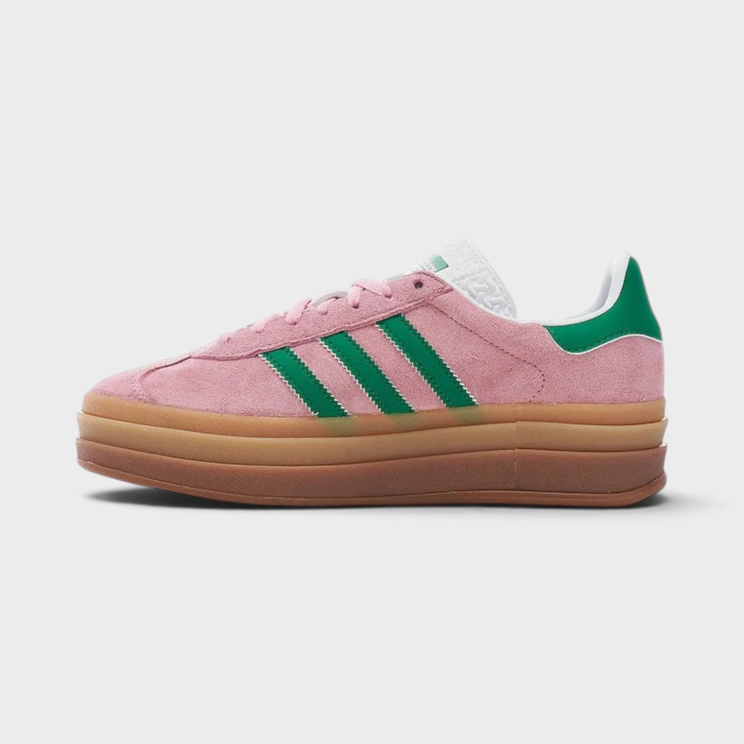 Supplied Fashion adidas Originals Gazelle Bold sneakers in true pink suede with green stripes and platform gum sole