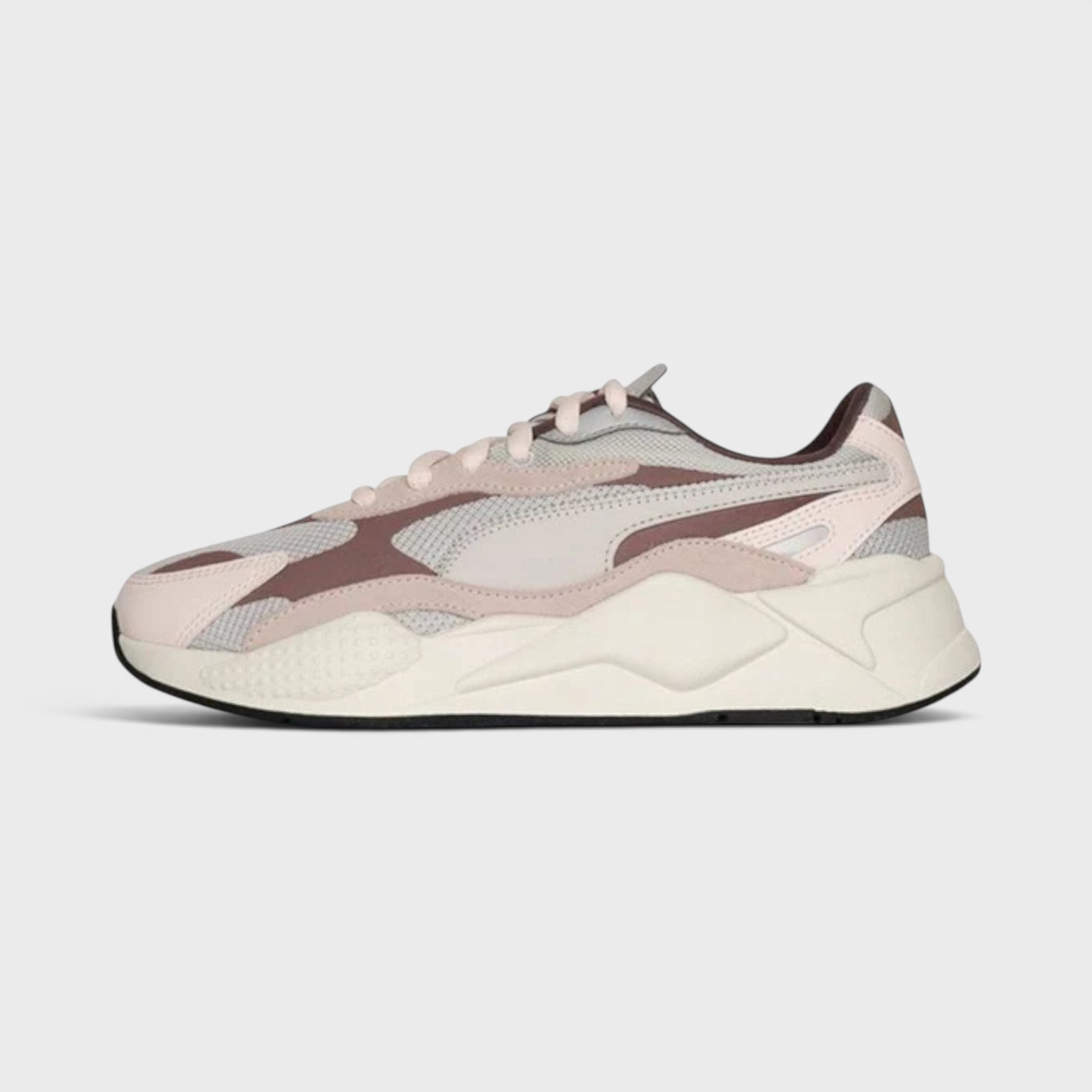 Supplied Fashion Puma RS-X3 Puzzle Rosewater sneaker in pastel pink and grey with a chunky cushioned sole