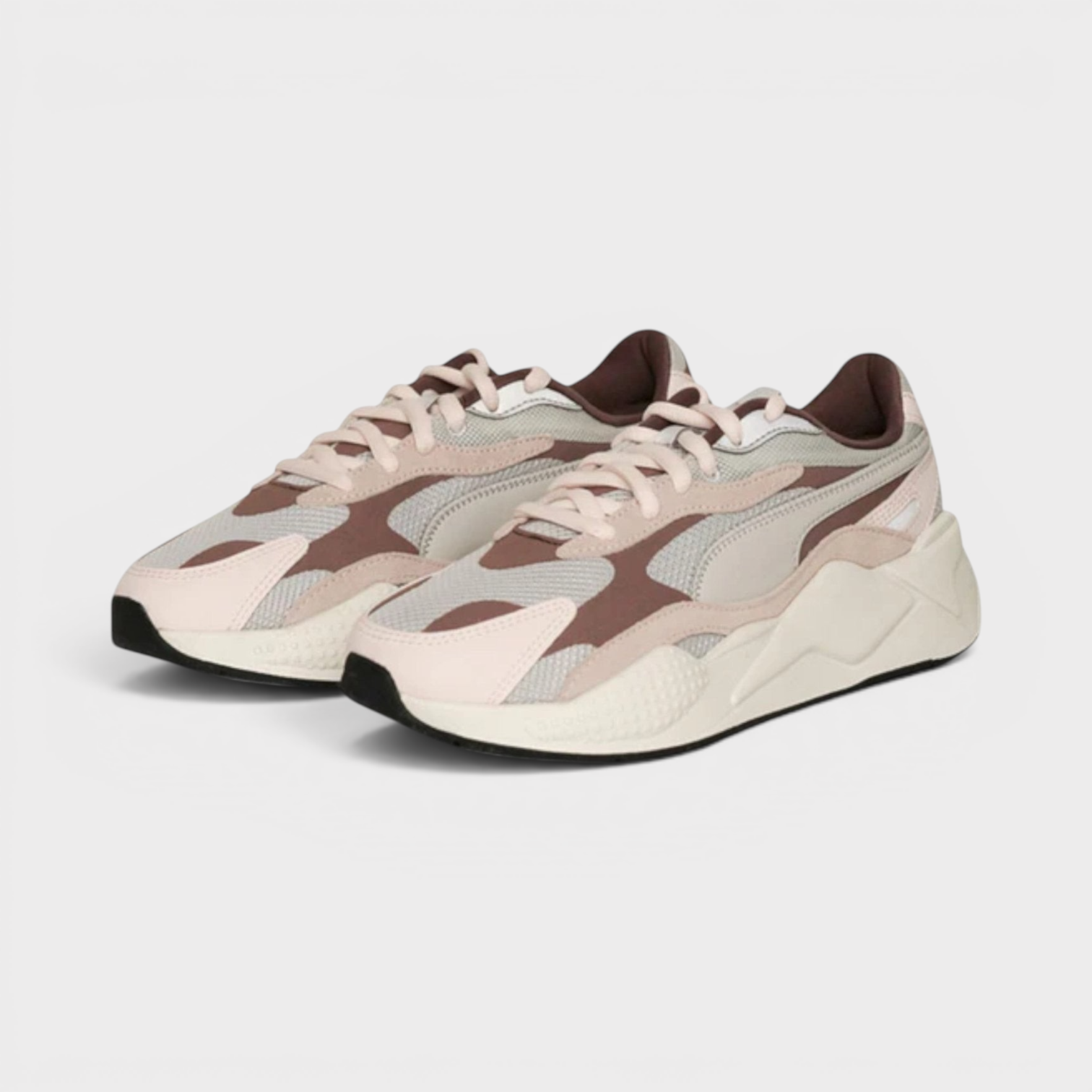 Supplied Fashion Puma RS-X3 Puzzle Rosewater sneakers in pastel pink and brown with a chunky cushioned sole.