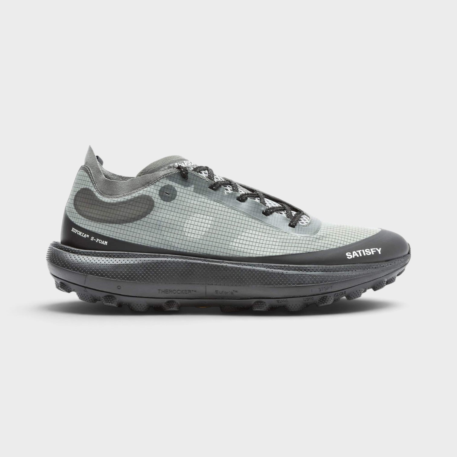 Supplied Fashion U The Rocker sneakers in shadow grey featuring a technical grid upper and thick black foam sole
