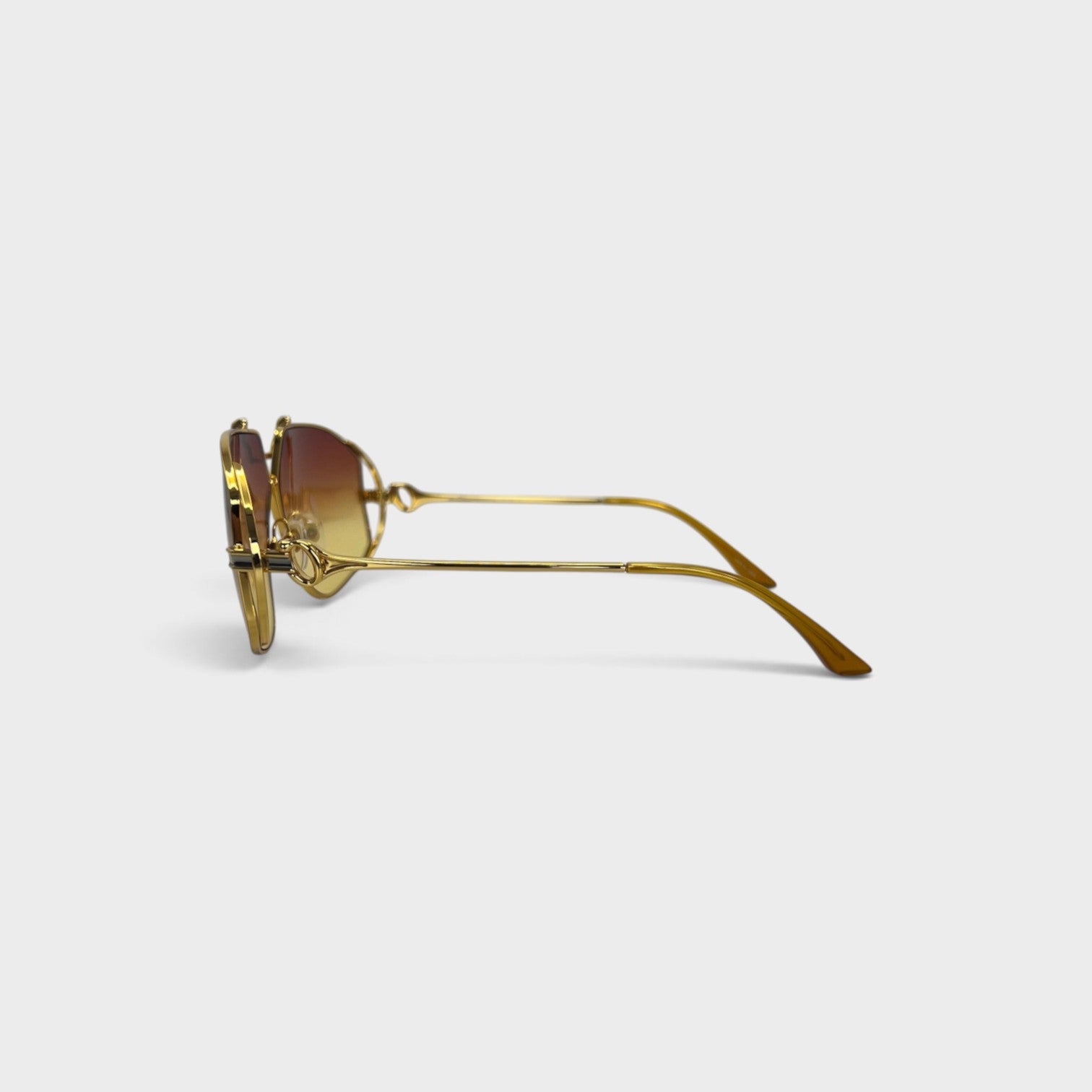 Supplied Fashion stainless steel aviator sunglasses with tortoise brown gradient lenses, side profile view.