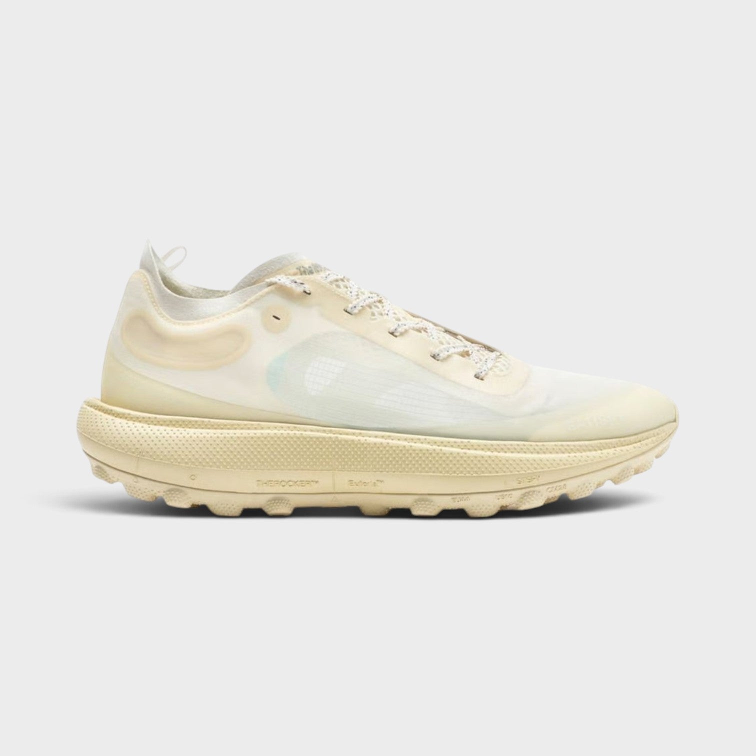Supplied Fashion The Rocker unisex sneaker in antique white with a translucent upper and chunky textured sole.