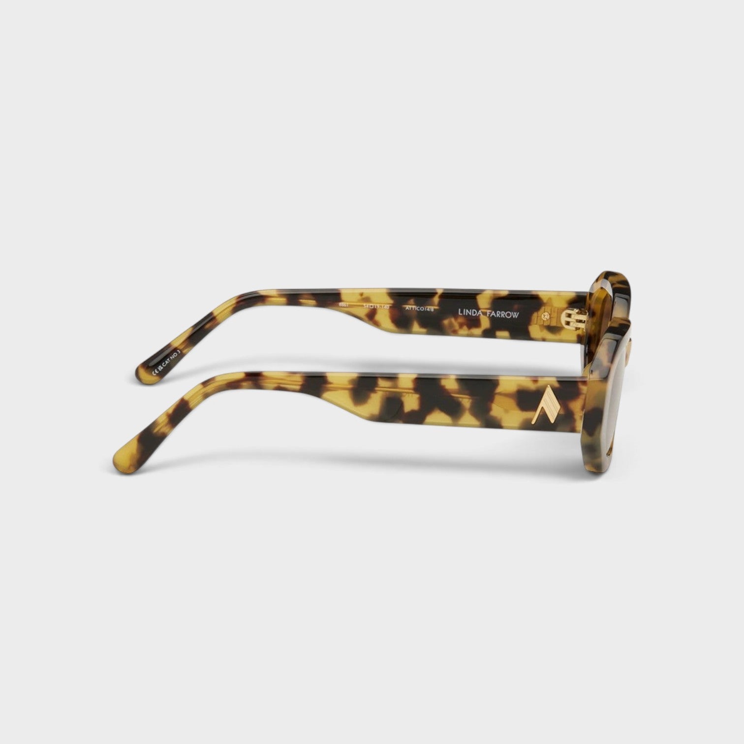 Supplied Fashion Linda Farrow Edition Irene sunglasses in tortoiseshell acetate with gold logo detail, side view.