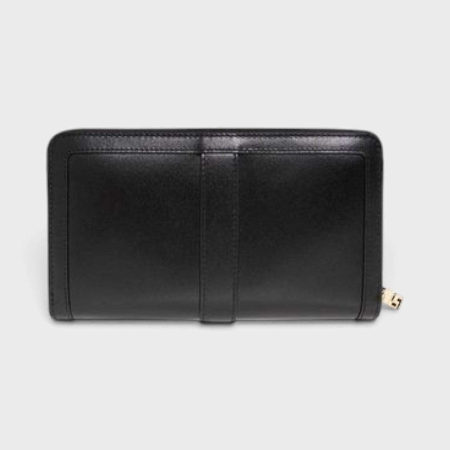 Supplied Fashion Versace black leather zipped wallet with gold logo detail and sleek minimalist design.