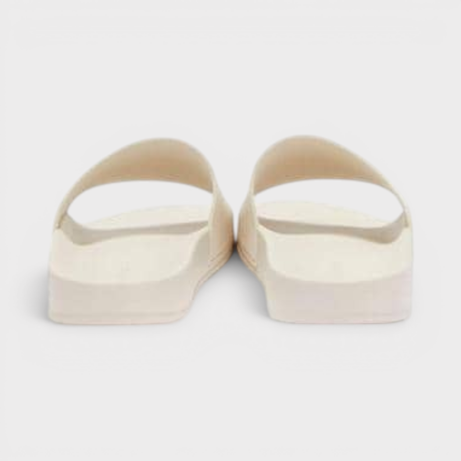 Supplied Fashion white Palm Angels pool sliders with slip-on design and flat sole, rear view