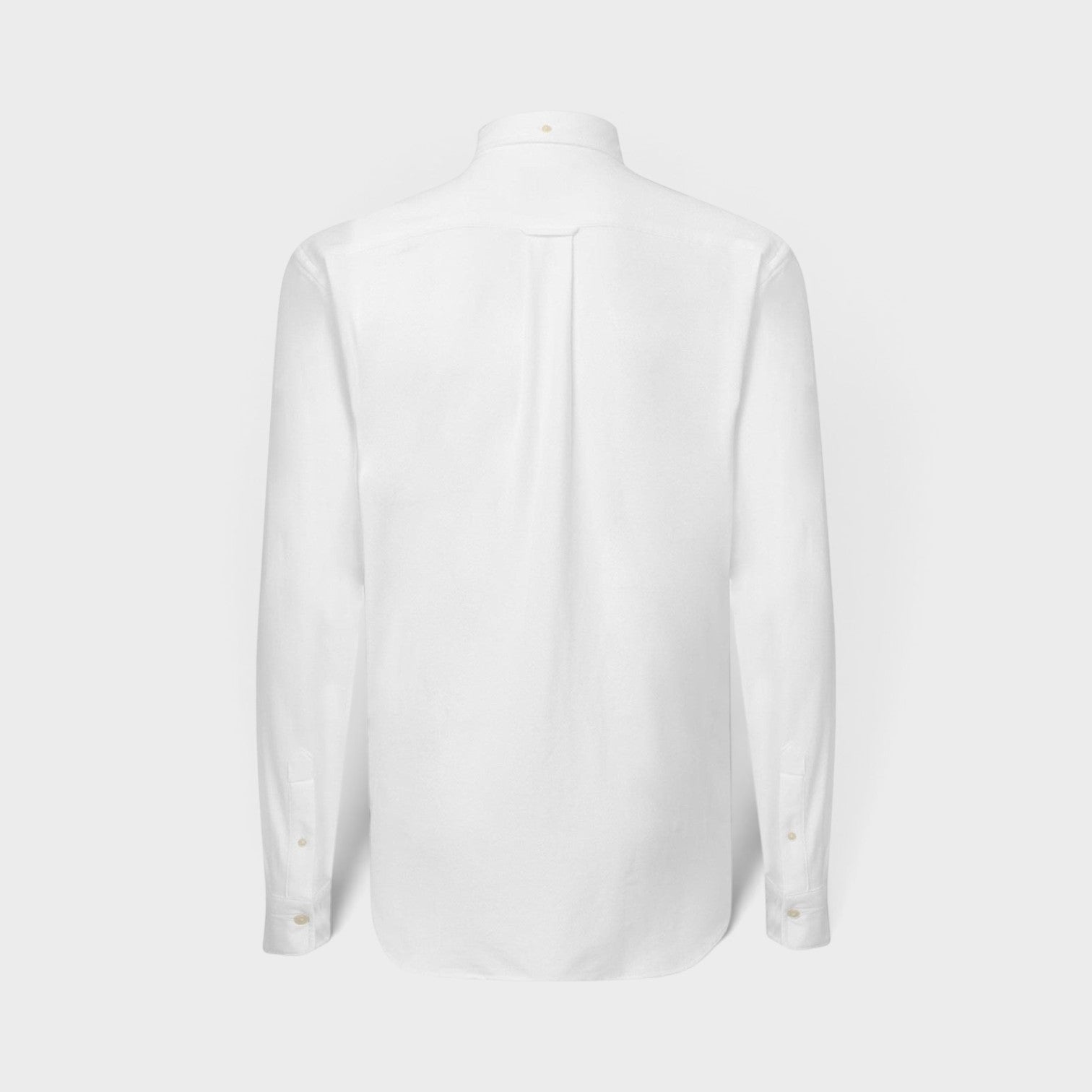 Supplied Fashion regular fit white jersey pique shirt viewed from the back showing long sleeves and buttoned cuffs.