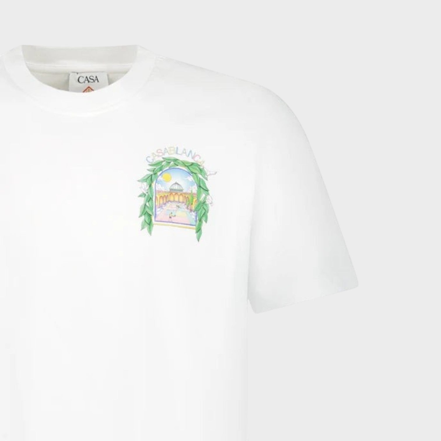 Supplied Fashion white short sleeve t-shirt with a colourful tennis court arch graphic print on the chest