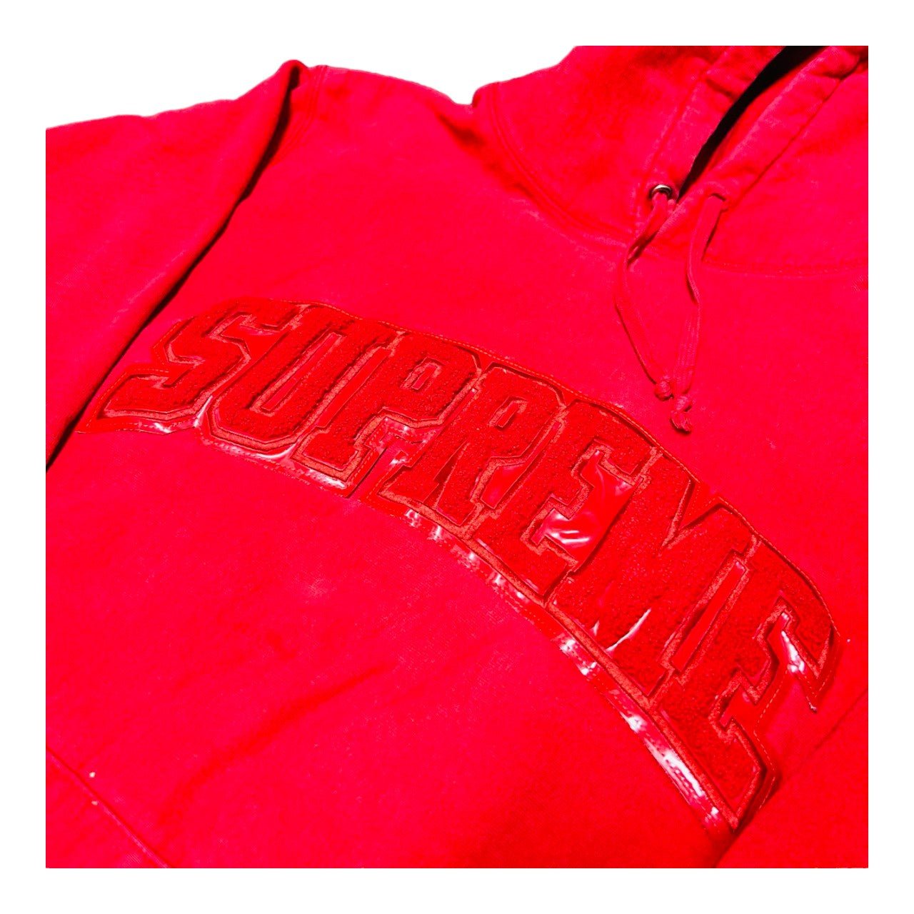 Supreme Patent/Chenille Arc Logo Hooded Sweatshirt Red L - Supplied LuxurySUPREME