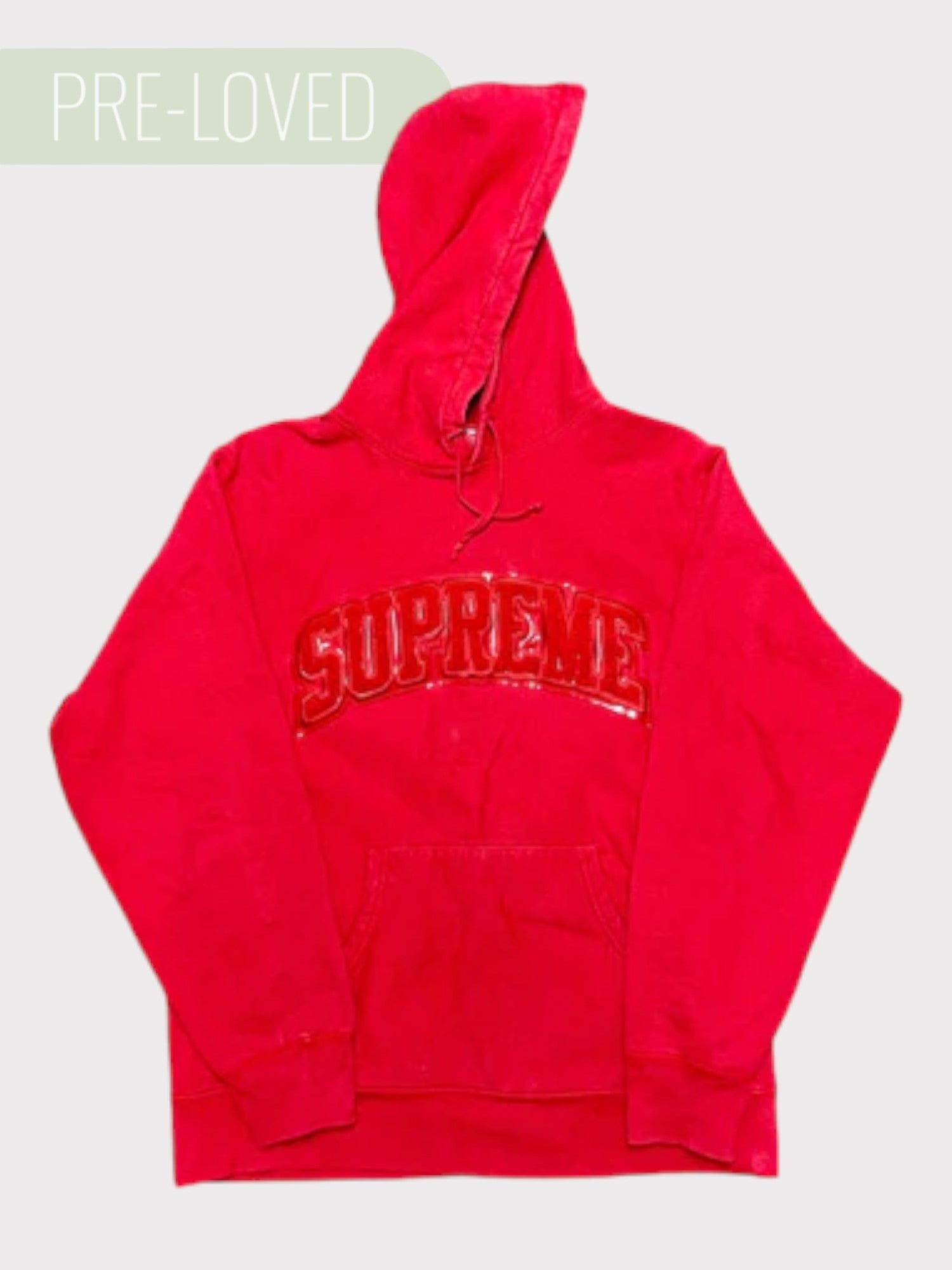 Supreme Patent/Chenille Arc Logo Hooded Sweatshirt Red L - Supplied LuxurySUPREME